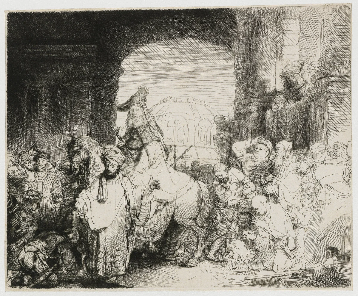 The Triumph of Mordecai by Rembrandt van Rijn, print, 1641