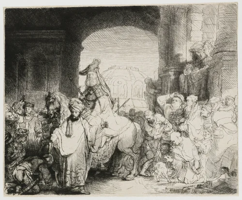 The Triumph of Mordecai by Rembrandt van Rijn, print, 1641