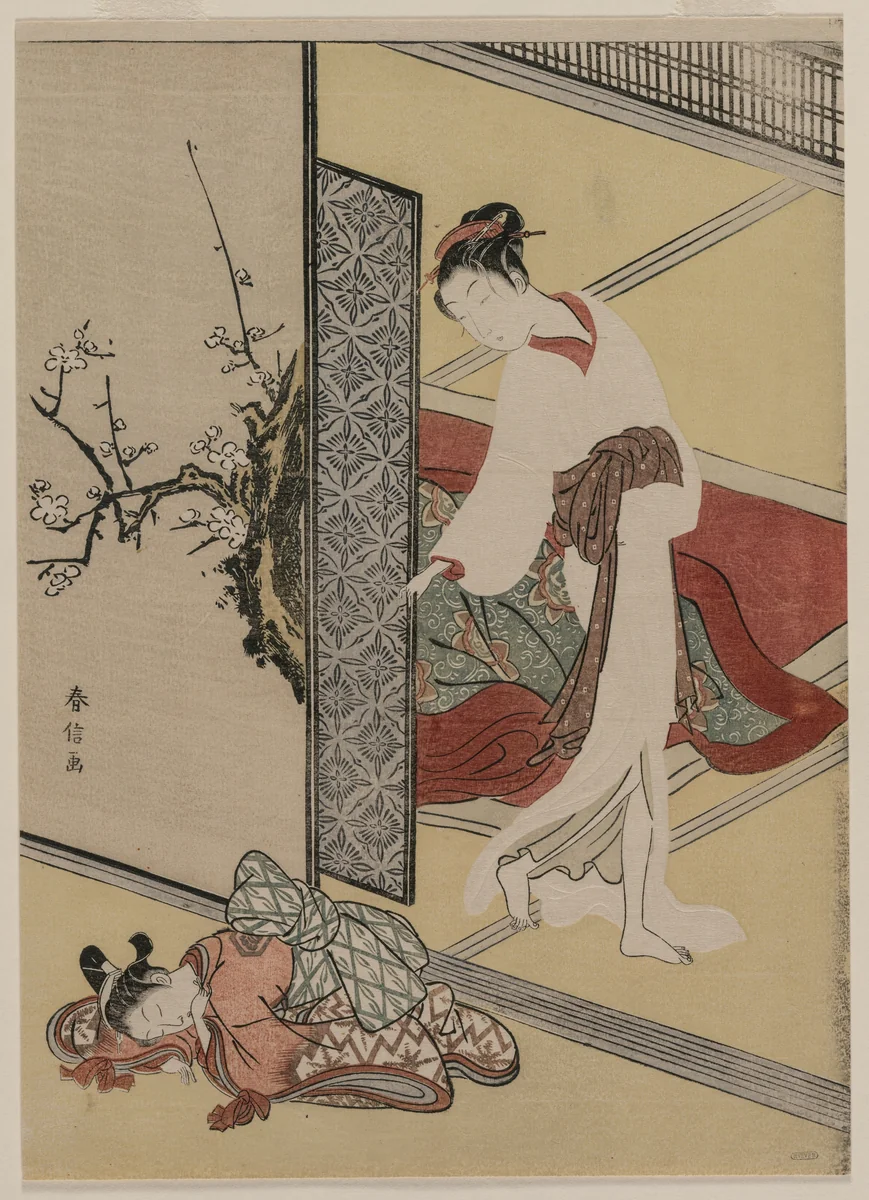 Courtesan and Sleeping Attendant by Suzuki Harunobu (鈴木春信), print, 1765-1769