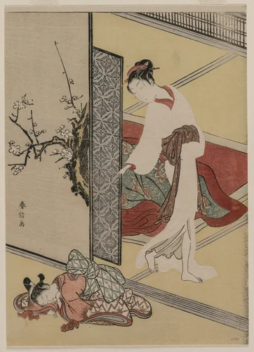 Courtesan and Sleeping Attendant by Suzuki Harunobu (鈴木春信), print, 1765-1769