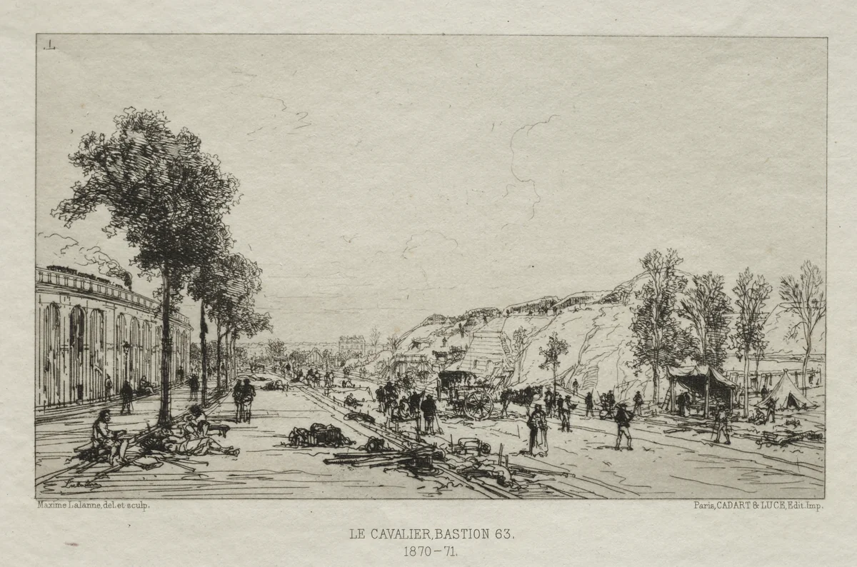 Souvenirs artistiques du Siège de Paris: Le Cavalie (Bastion 63) by Maxime Lalanne, print, 1870-1871