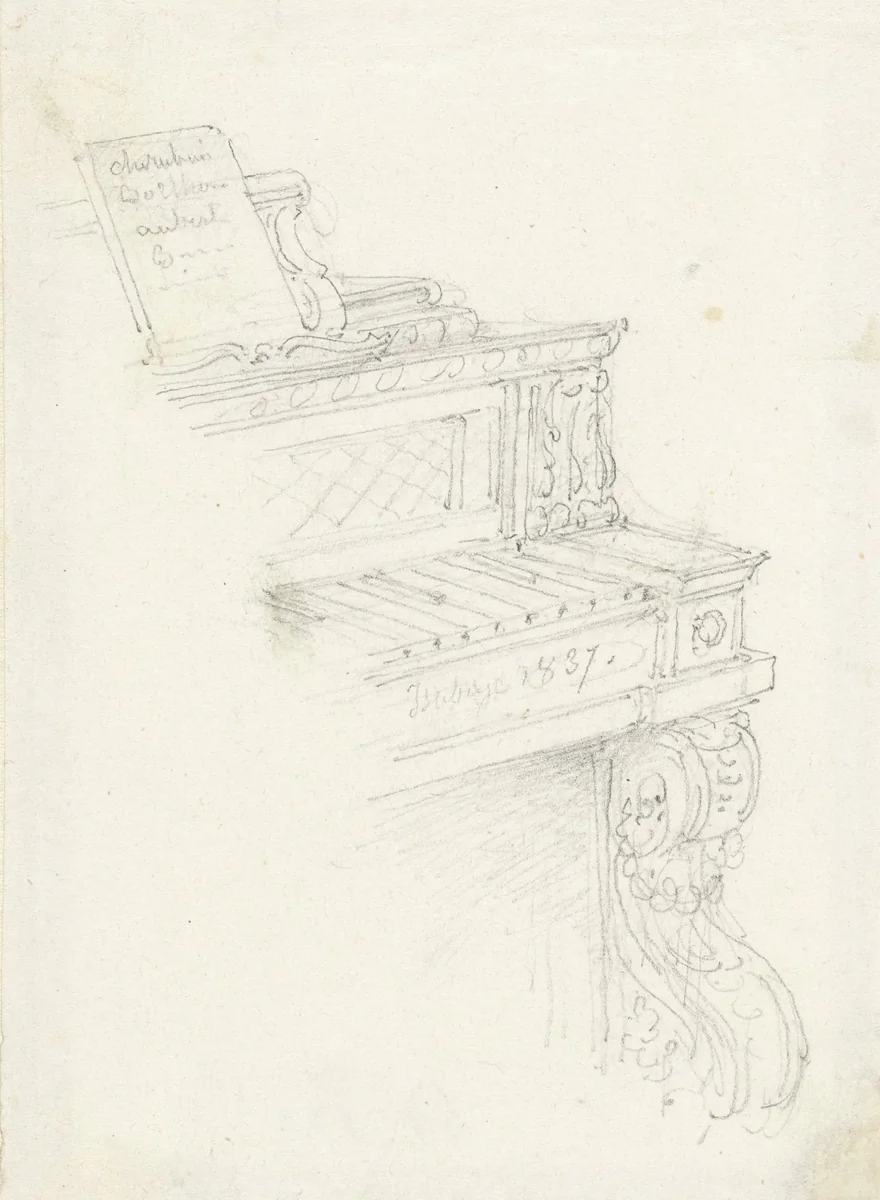 Hoekje van een klavier by Jean Baptiste Isabey, drawing, 1837