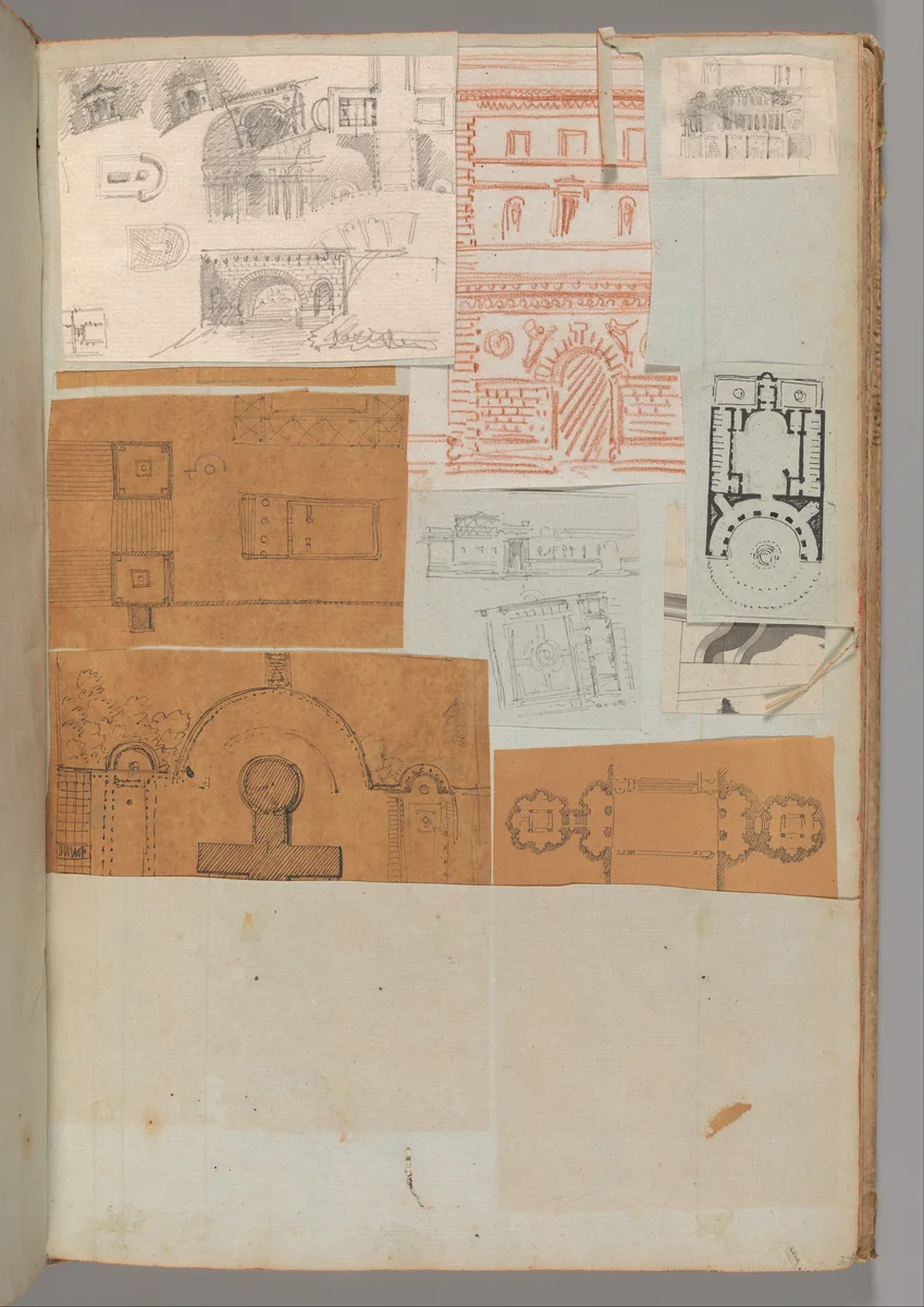 Page from a Scrapbook containing Drawings and Several Prints of Architecture, Interiors, Furniture and Other Objects by Charles Percier, book, 1795-1805