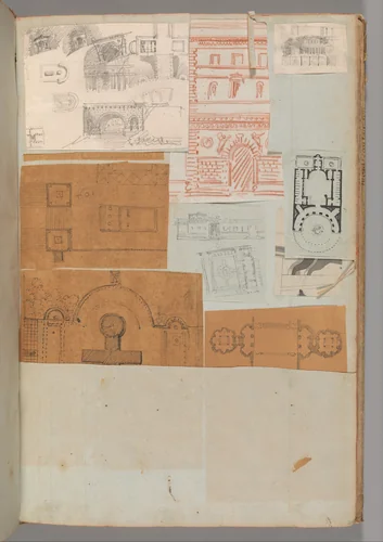 Page from a Scrapbook containing Drawings and Several Prints of Architecture, Interiors, Furniture and Other Objects by Charles Percier, book, 1795-1805