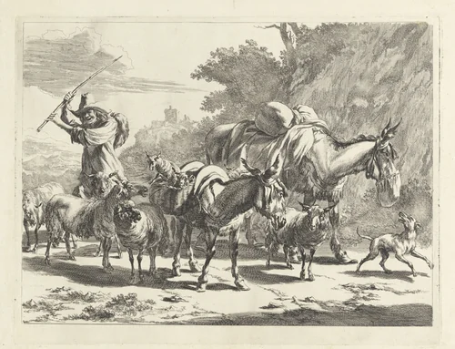 Herder zweept zijn kudde op by Jan de Visscher, print, 1657-1692