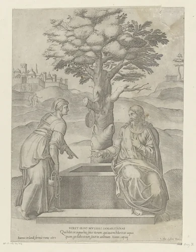 Christus en de Samaritaanse vrouw bij de put by anonymous, print, 1602