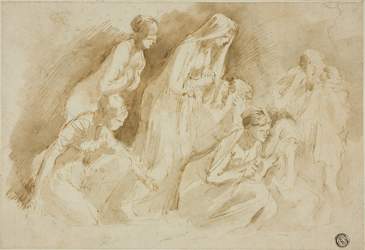 Mourners Over the Dead Christ by Giuseppe Bernardino Bison, drawing, 1620-1676