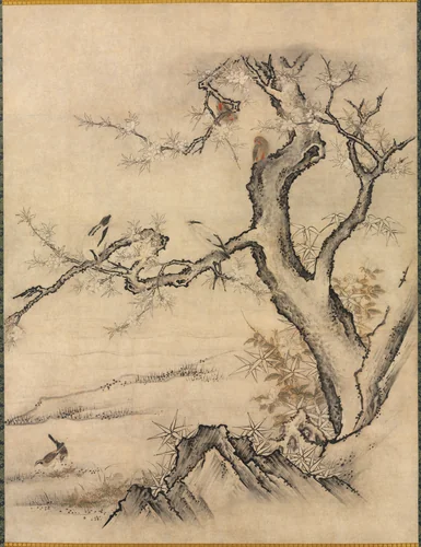 Flowers and Birds in a Spring Landscape by Kano Motonobu (狩野元信), painting, 1500-1559