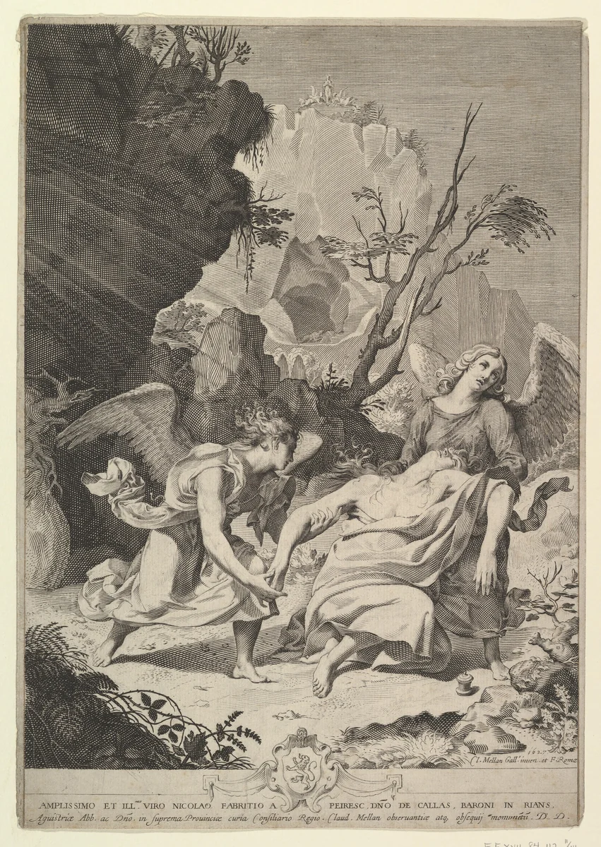 Dying Magdalen Sustained by Angels by Claude Mellan, print, 1627
