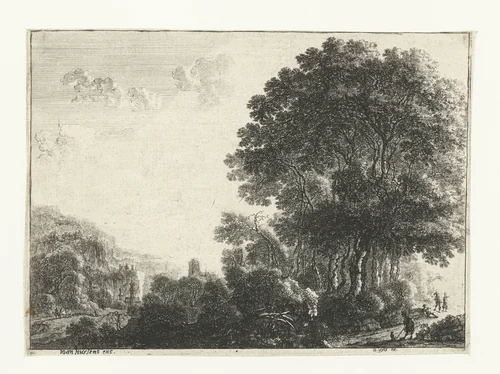 Landschap met een man en zijn hond by anonymous, print, 1643-1681