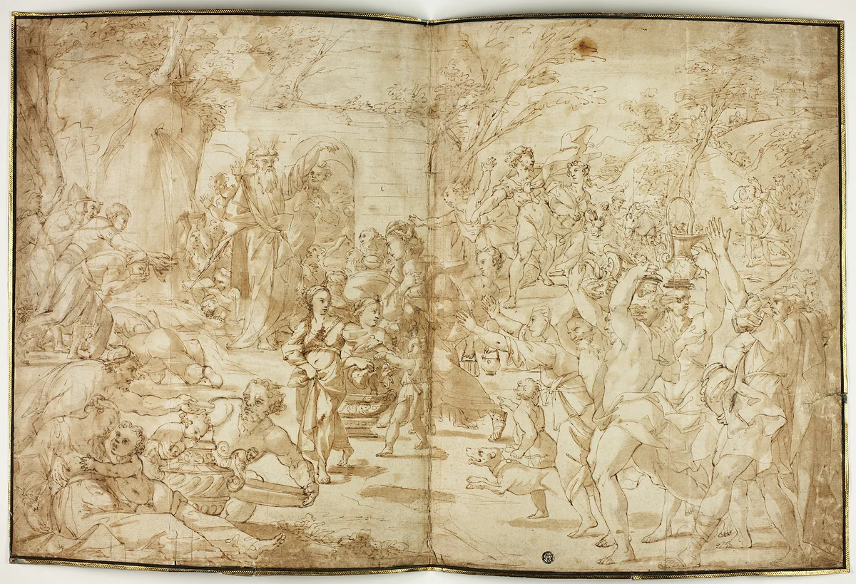 Moses Drawing Water from the Rock by Raymond de Lafage, drawing, 1600-1699
