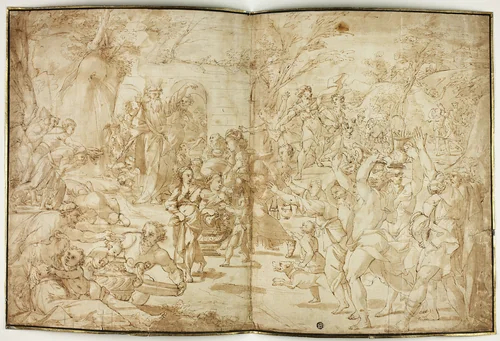 Moses Drawing Water from the Rock by Raymond de Lafage, drawing, 1600-1699