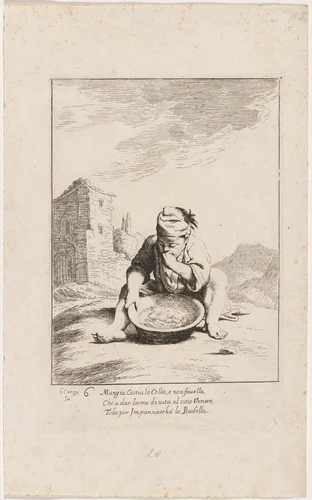 Cacasenno Eating Pasta by Giuseppe Maria Crespi, print, 1705-1715