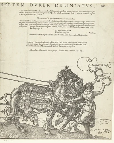 Triomfwagen van keizer Maximiliaan I by Hans Guldenmund, print, 1527-1529