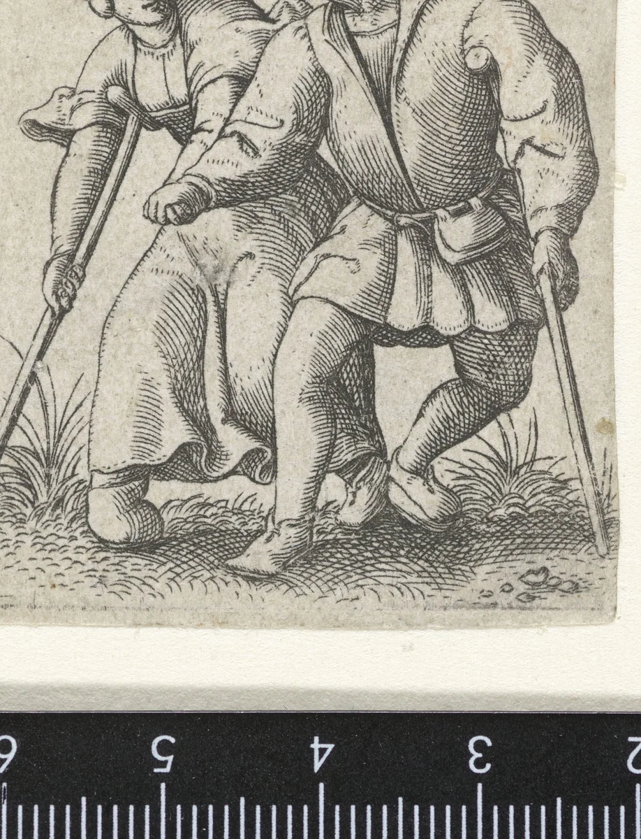 Hand in hand man en vrouw kreupelen gekleed als burgers by Unknown, print, 1538