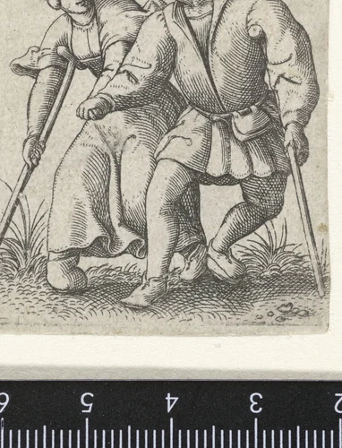 Hand in hand man en vrouw kreupelen gekleed als burgers by Unknown, print, 1538