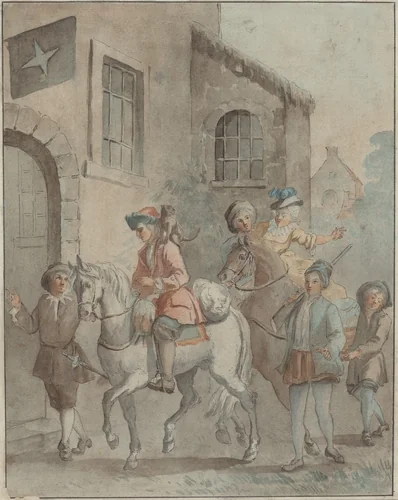 Arrival at an Inn by Jean-Baptiste Oudry, drawing, 1700-1799