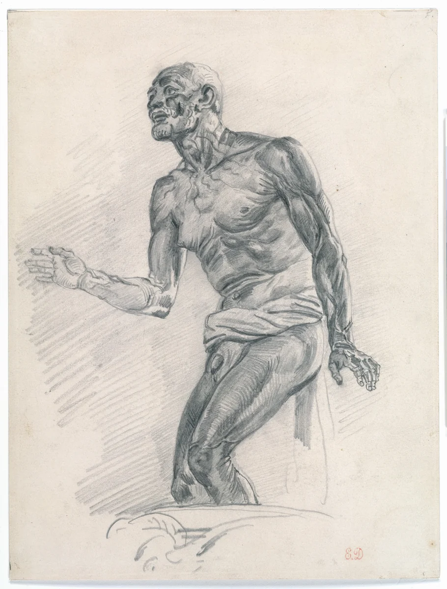Study of a Male Nude Study for "The Death of Seneca" by Eugène Delacroix, drawing, 1838-1840