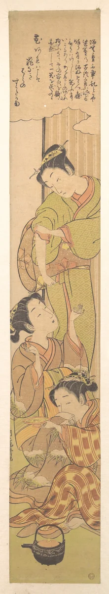 Three Girls Drinking Sake by Isoda Koryūsai, print, 1760-1780