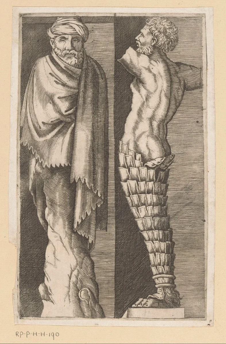 Twee mannelijke hermen by Unknown, print, 1536-1570