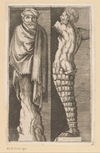 Twee mannelijke hermen by Unknown, print, 1536-1570