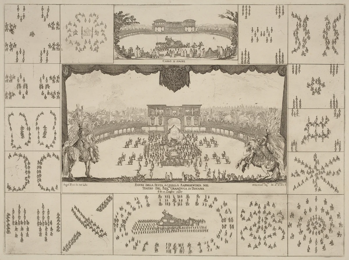Tournament Executed in Florence for the Marriage of Grand Duke Ferdinand I by Stefano della Bella, print, 1637