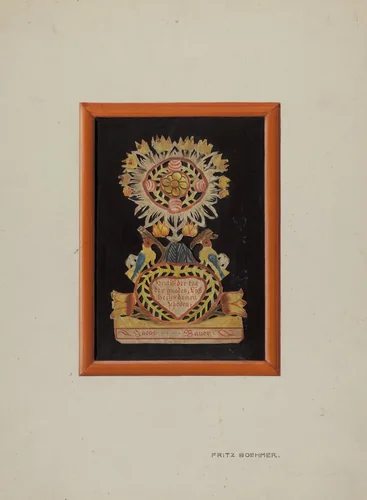 Memorial-Pennsylvania Fractur and Cut-out Commemorating Jacob Bauer by Fritz Boehmer, index of american design, 1939