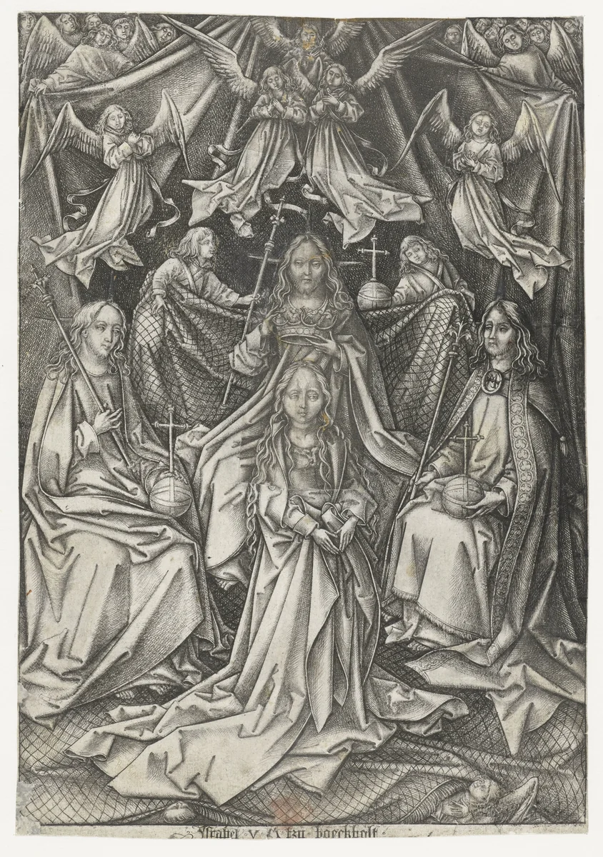 De kroning van Maria by Unknown, print, 1455-1503