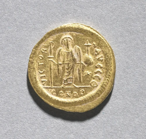Solidus of Justinian I (reverse) by Unknown, metalwork, 545-565