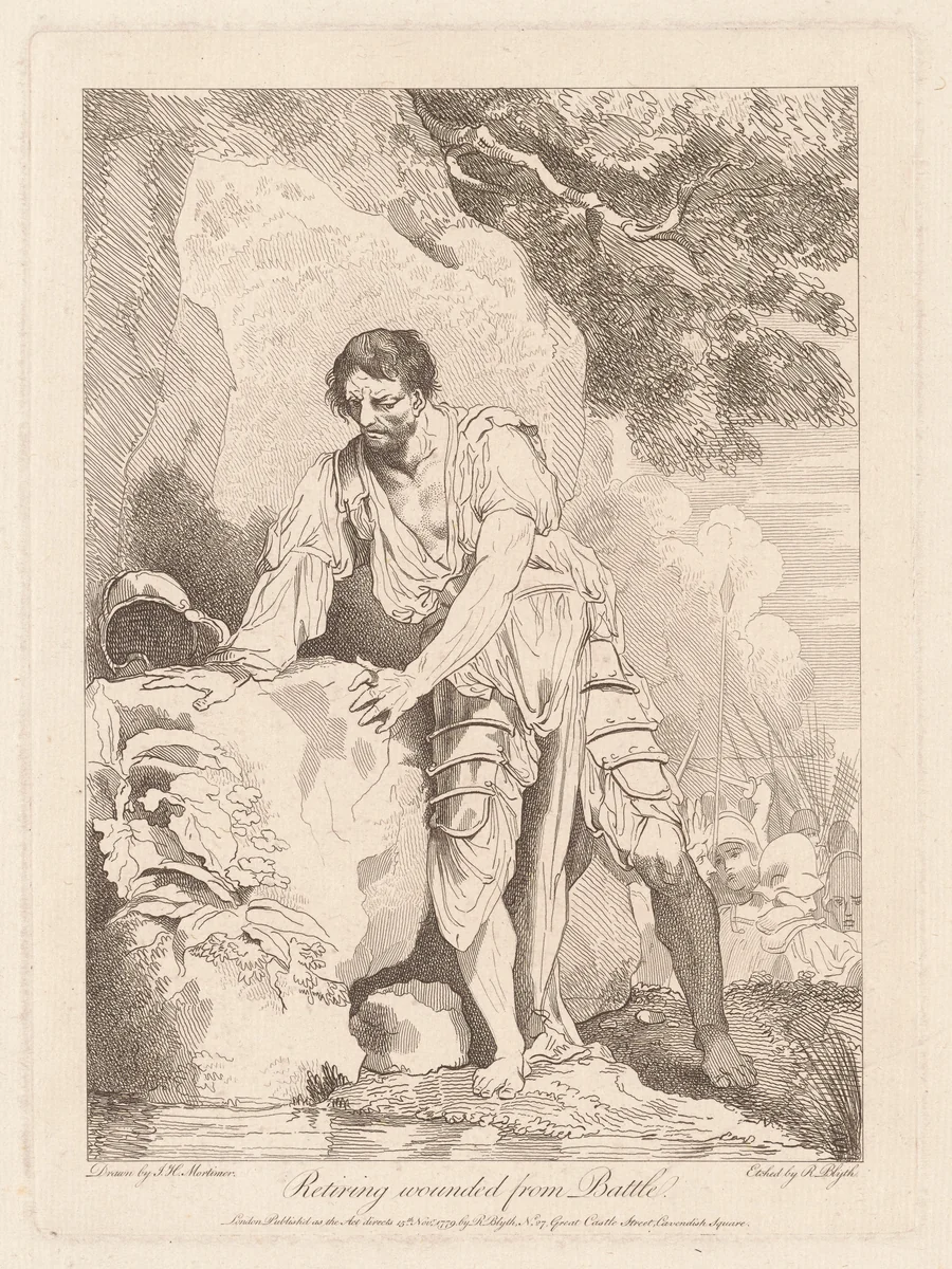 Retiring Wounded from Battle by Robert Blyth
John Hamilton Mortimer, print, 1779