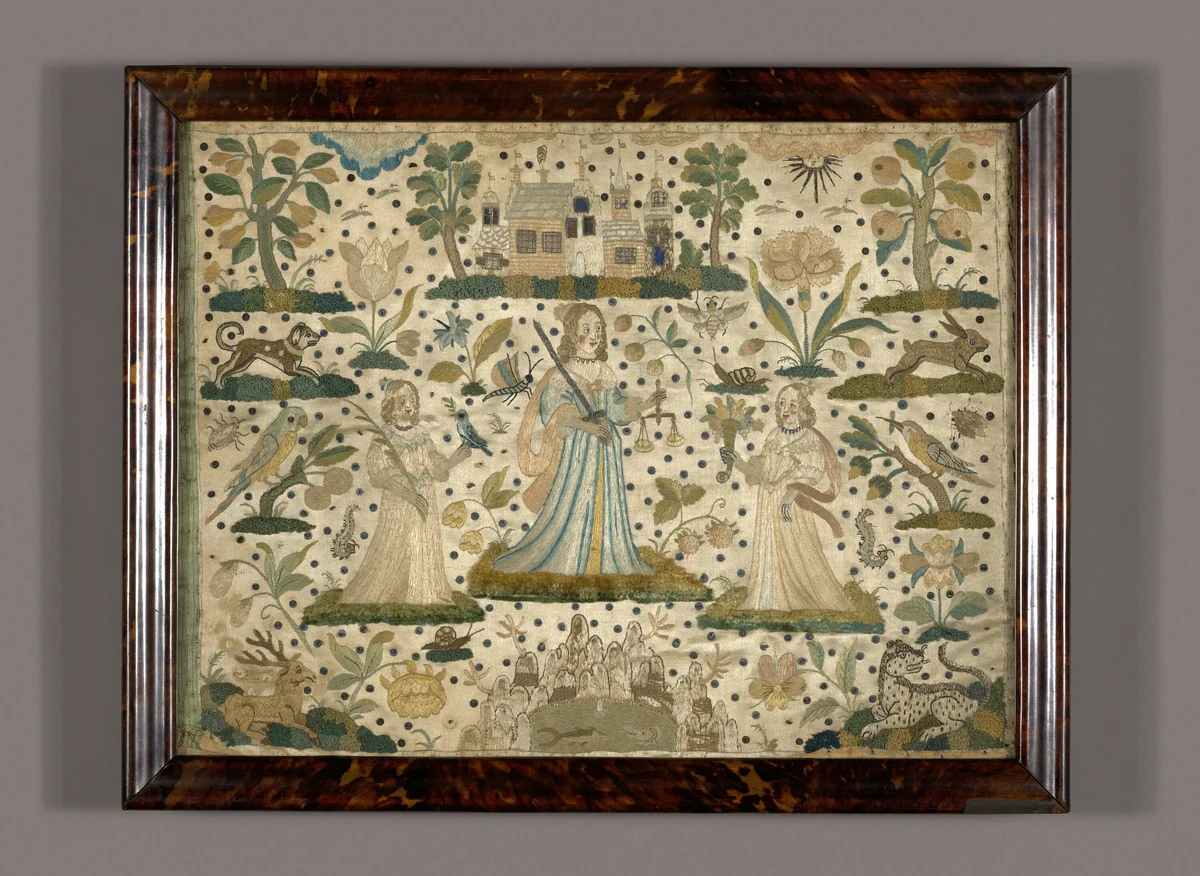 Picture Depicting Peace, Justice, and Plenty (Needlework) by England, textile, 1601-1700