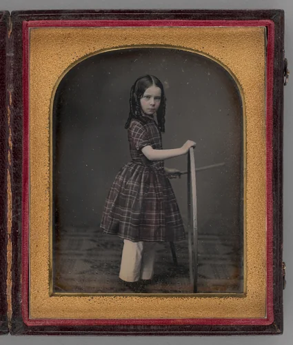 Untitled (Portrait of Girl Holding Stick and Hoop) by Unknown maker, other, 1846