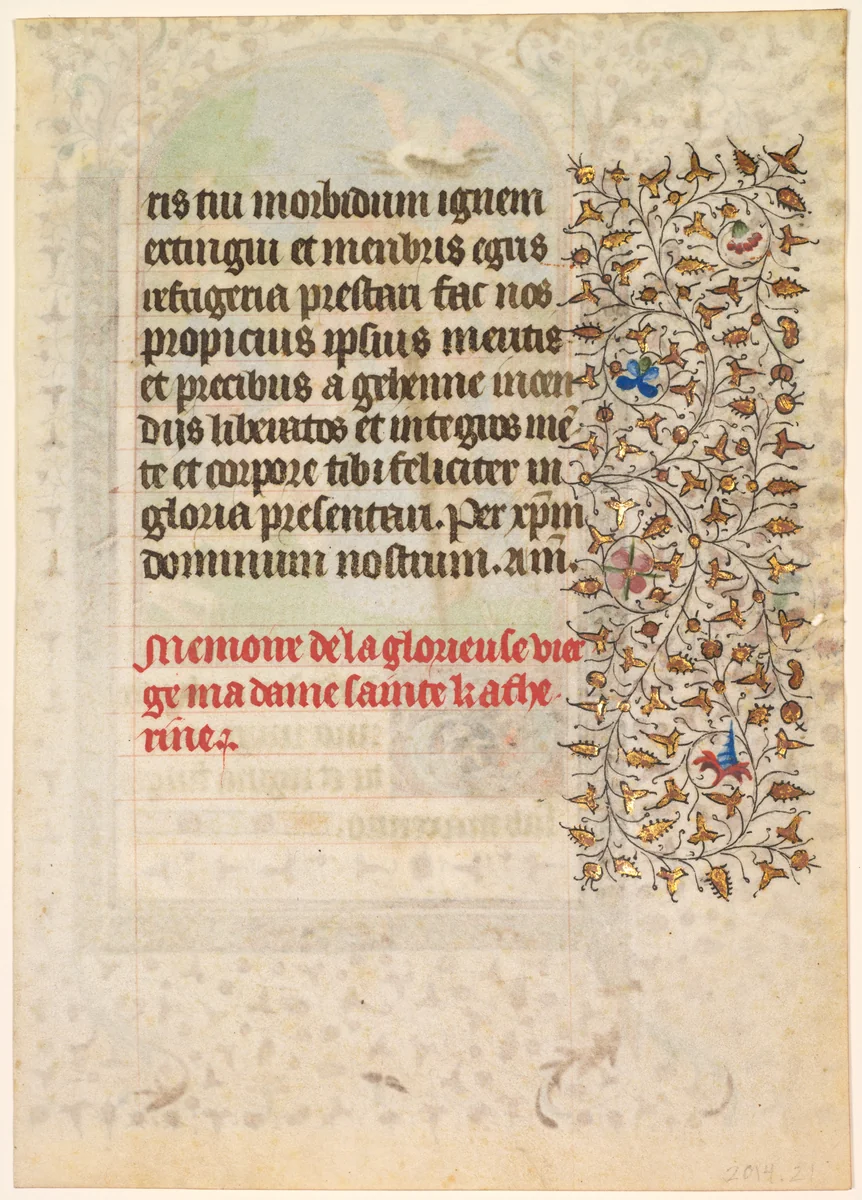 Leaf from a Book of Hours: Text (verso) by Boucicaut Master, manuscript, 1410-1420