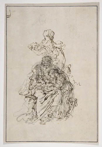 Studies for an Education of the Virgin: Saint Anne Teaching the Virgin to Read by Sebastiano Ricci, drawing, 1659-1734