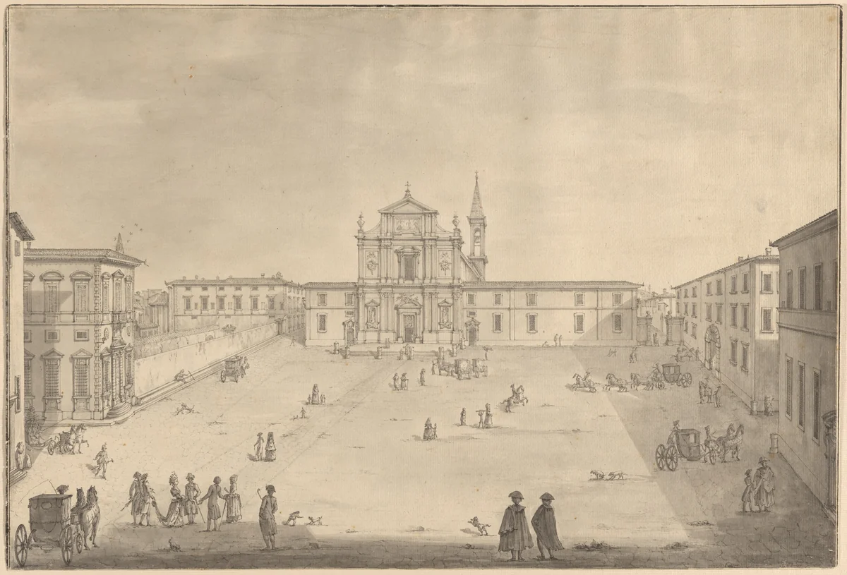 A View of the Piazza San Marco in Florence by Giuseppe Zocchi, drawing, 1740-1750