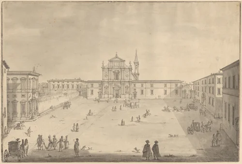 A View of the Piazza San Marco in Florence by Giuseppe Zocchi, drawing, 1740-1750