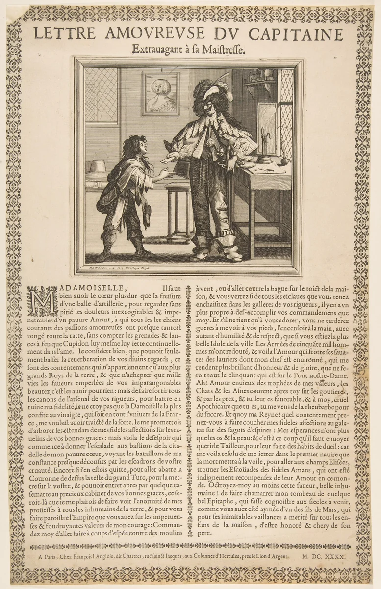 Captain's Love Letter by Abraham Bosse, print, 1631-1641