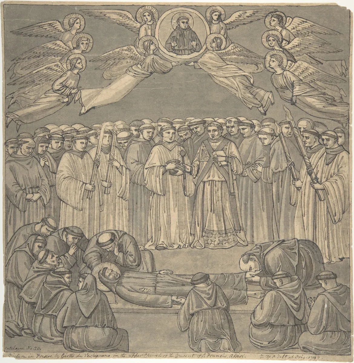 Death of St. Francis, after Giotto, upper Church San Francesco, Assisi by William Young Ottley, drawing, 1795-1836