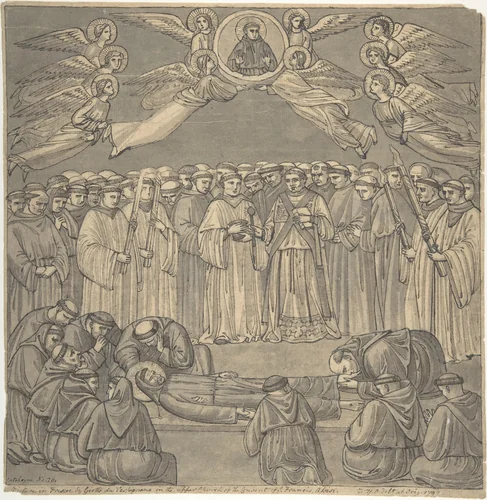 Death of St. Francis, after Giotto, upper Church San Francesco, Assisi by William Young Ottley, drawing, 1795-1836