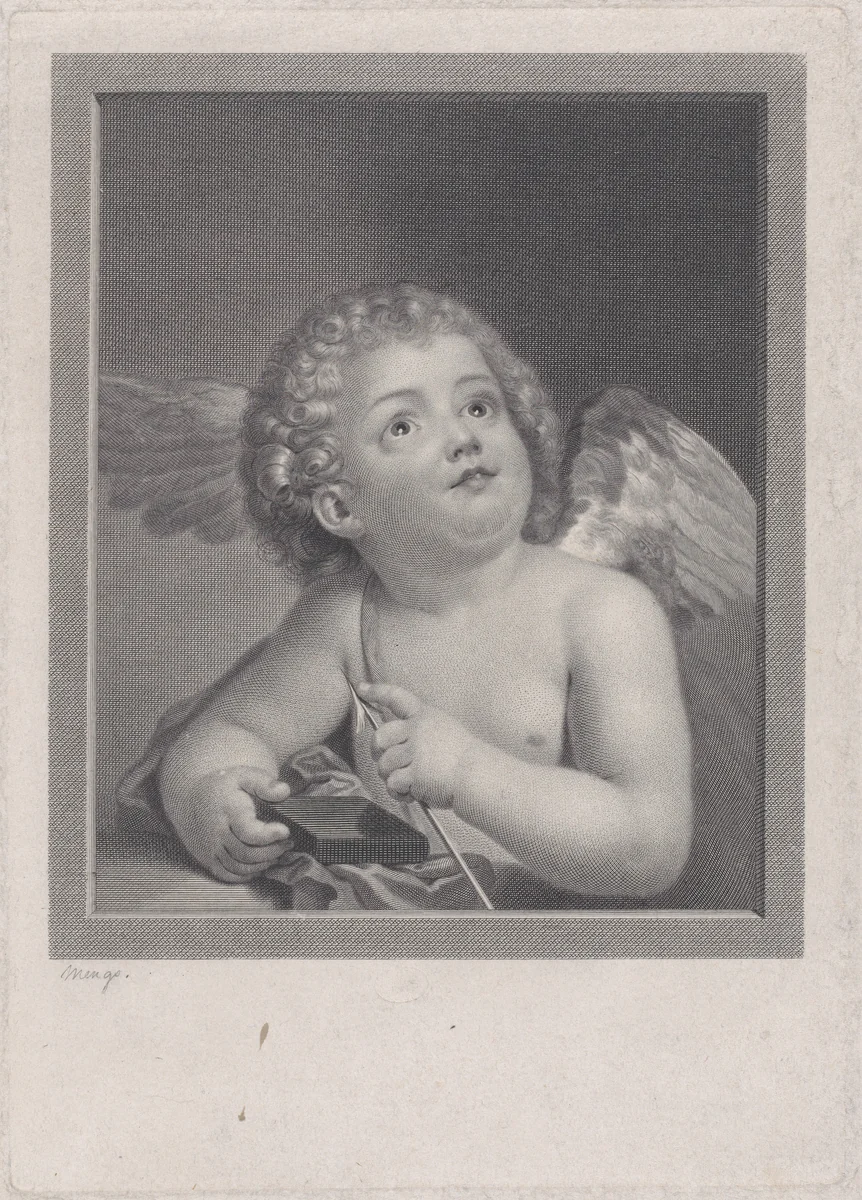 Cupid feeling the point of an arrow by Johann Friedrich Bause, print, 1790
