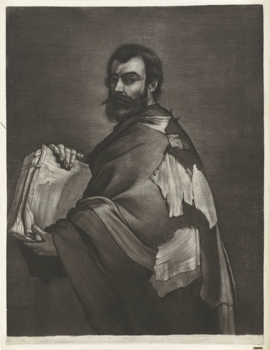 Zeno van Cittium met boek by Bernard Vaillant, print, 1672