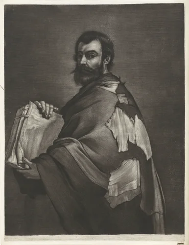 Zeno van Cittium met boek by Bernard Vaillant, print, 1672