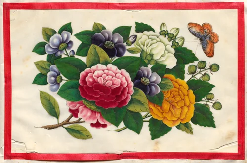Painting Three from Illustrated Book of Flowers and Butterflies by Unknown, painting, 1800-1899