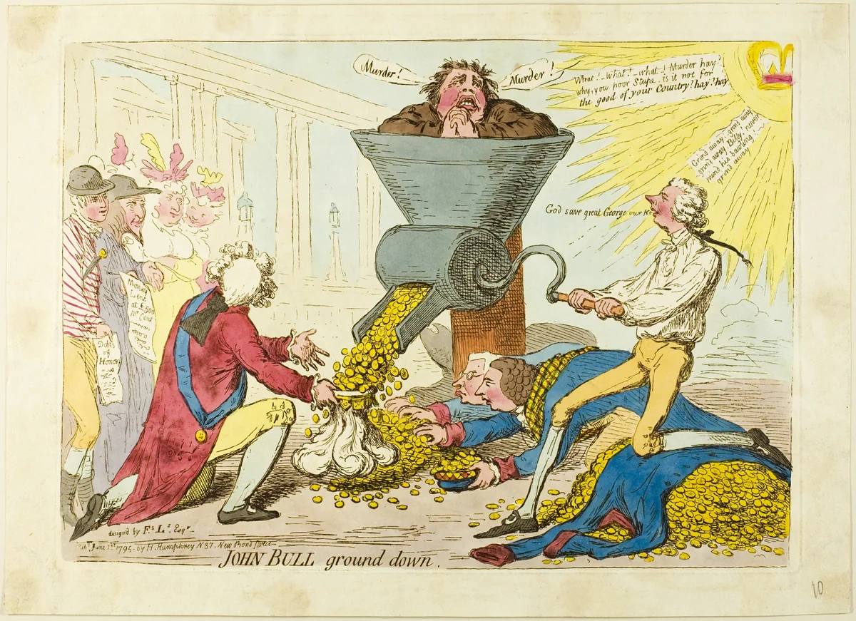 John Bull Ground Down by James Gillray, print, 1795
