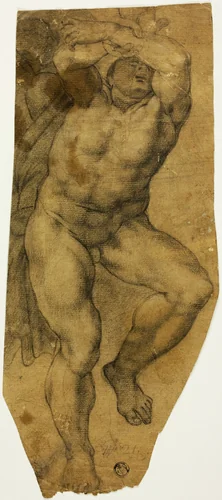 Ascending Male Nude by Michelangelo Buonarroti, drawing, 1550-1559