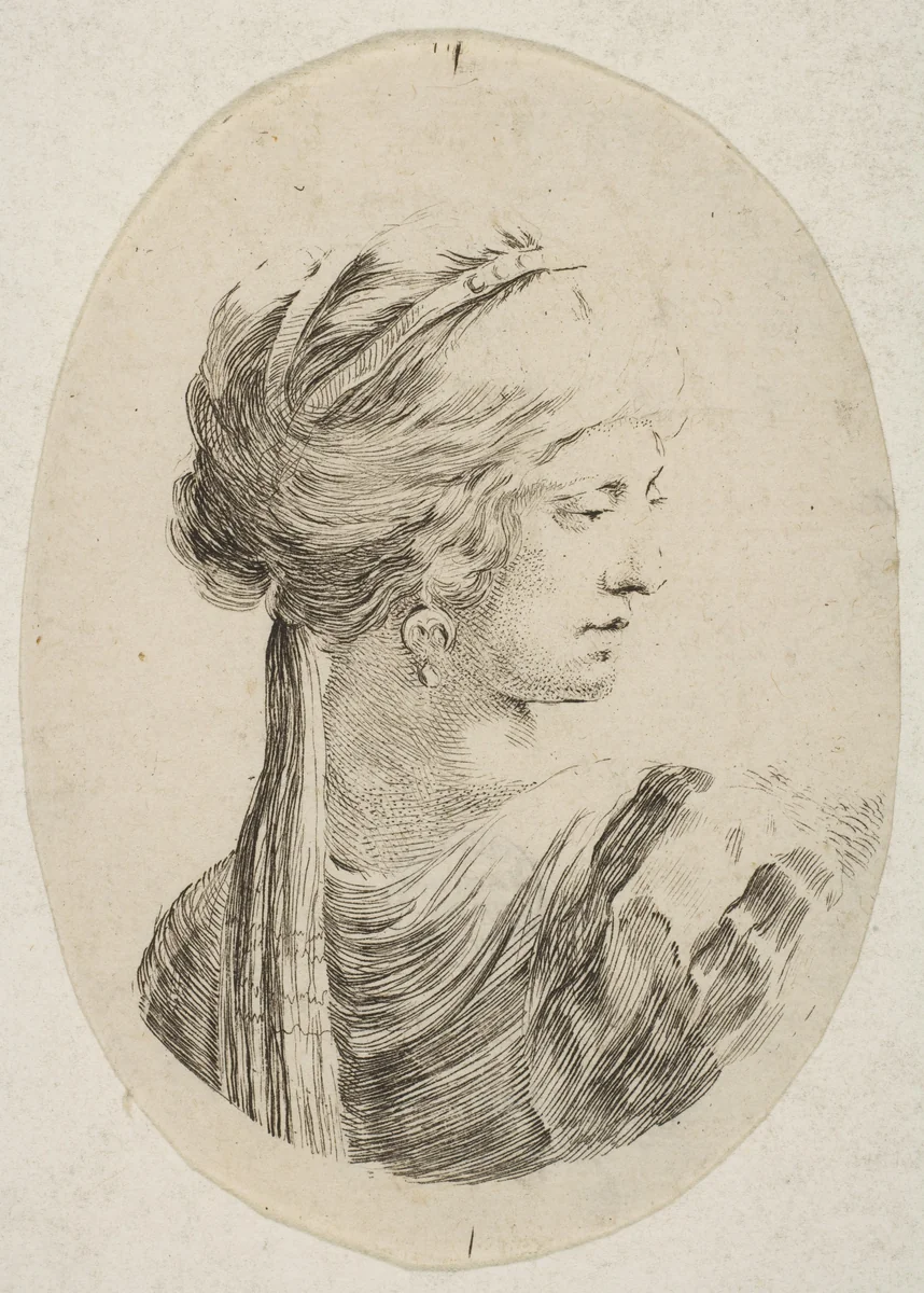 Sultana wearing a turban, in profile to the right, from 'Several heads in the Persian style' (Plusieurs têtes coiffées à la persienne) by Stefano della Bella, print, 1649-1650