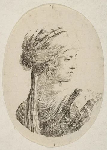 Sultana wearing a turban, in profile to the right, from 'Several heads in the Persian style' (Plusieurs têtes coiffées à la persienne) by Stefano della Bella, print, 1649-1650