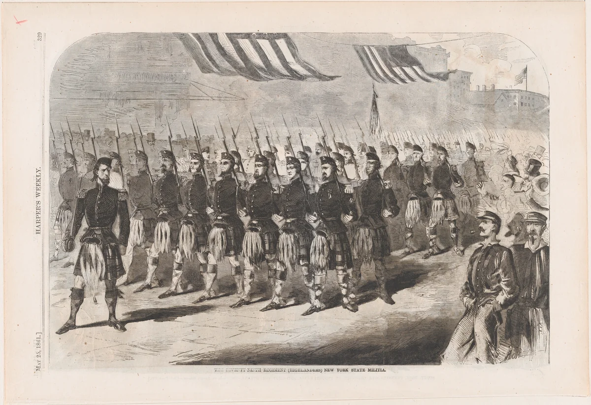 The Seventy Ninth Regiment (Highlanders), New York State Militia (from "Harper's Weekly," Vol. 5, p. 329) by Winslow Homer, print, 1861