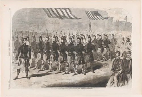 The Seventy Ninth Regiment (Highlanders), New York State Militia (from "Harper's Weekly," Vol. 5, p. 329) by Winslow Homer, print, 1861