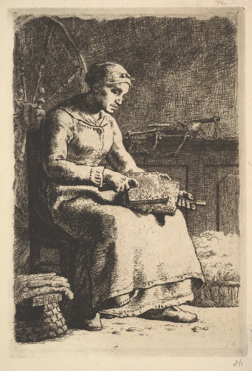 The Wool Carder by Jean-François Millet, print, 1850-1861